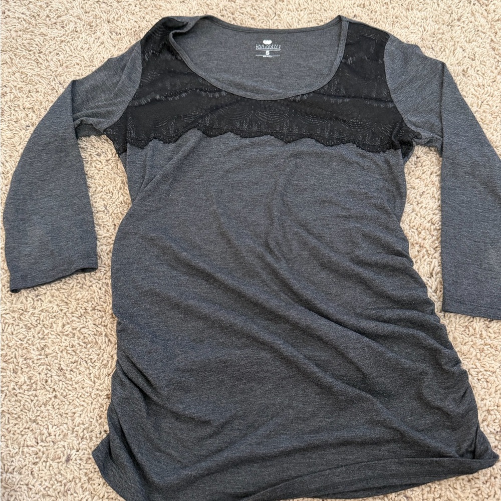Two Hearts Maternity Gray and Black Lace Long Sleeve Top